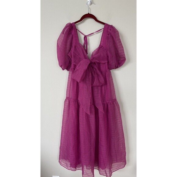 Free People Dress Women Pink Hailey Maxi Balloon Sleeves Tie Preppy Size 2 NWT - Picture 3 of 16